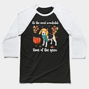 Beagle Dog Autumn Fall Most Wonderful Time Maple Gift Baseball T-Shirt